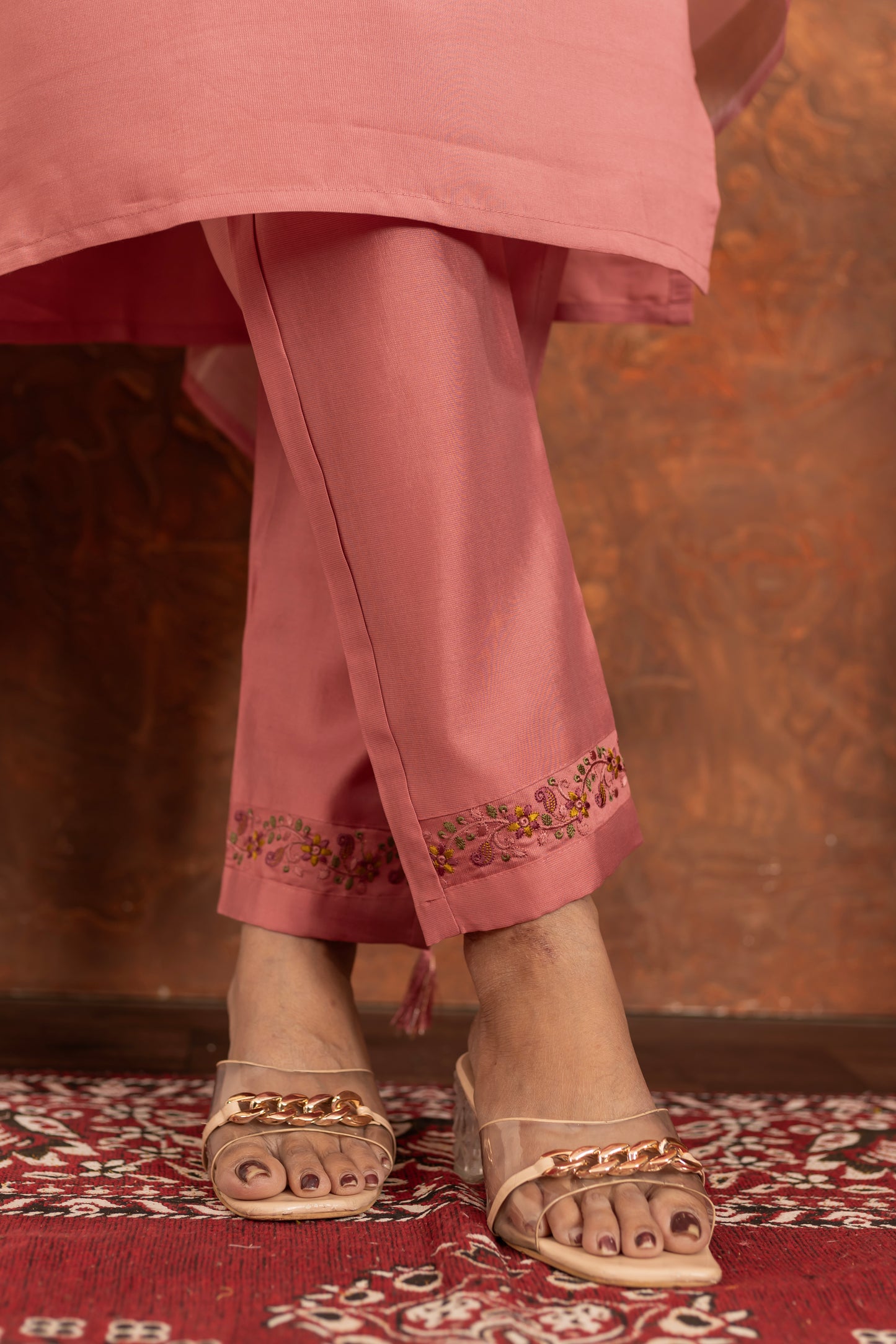 Elegant Straight Kurti Pant Dupatta Set Marina Silk Peach color