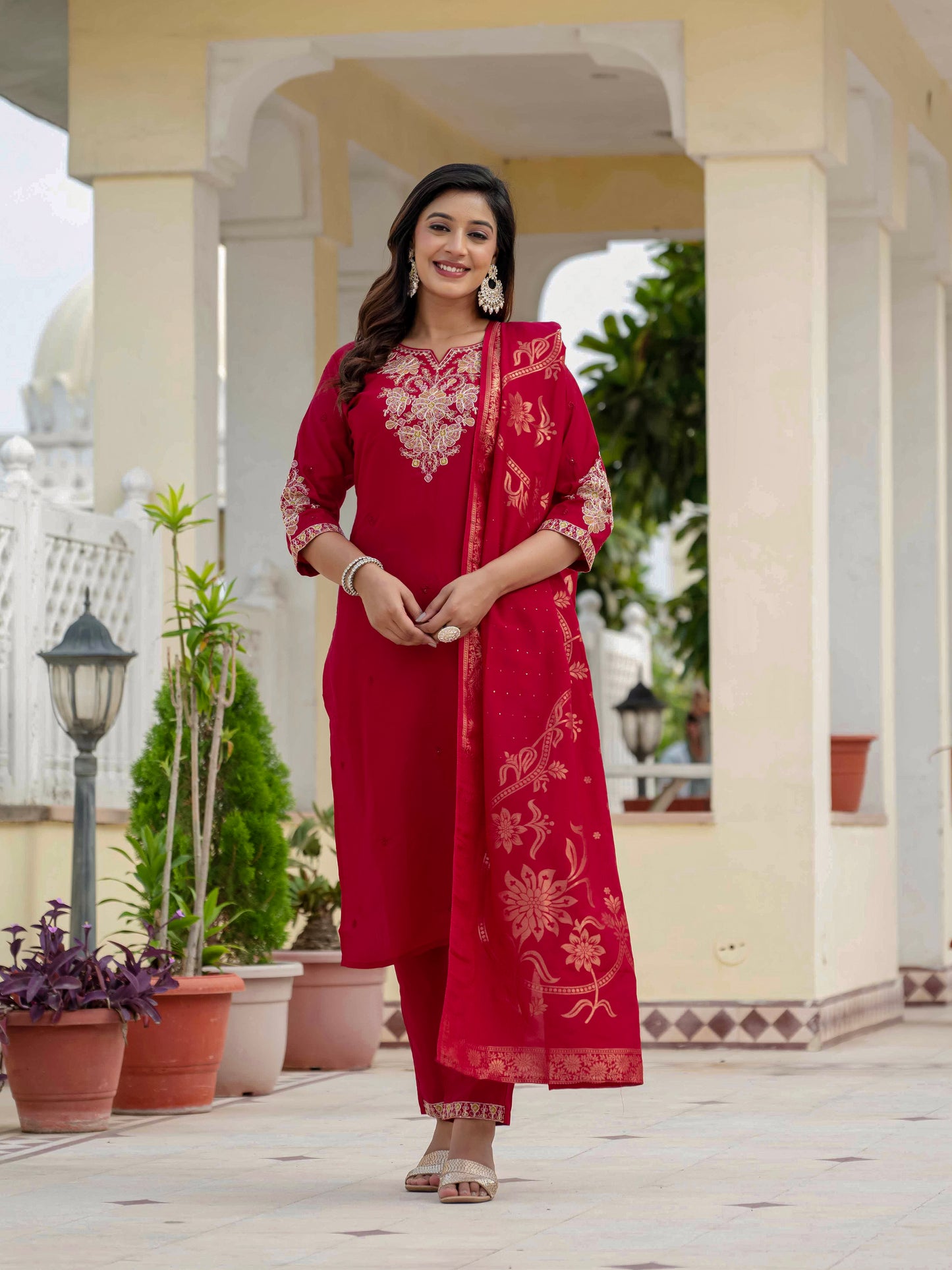 Premium Roman Silk maroon Kurti