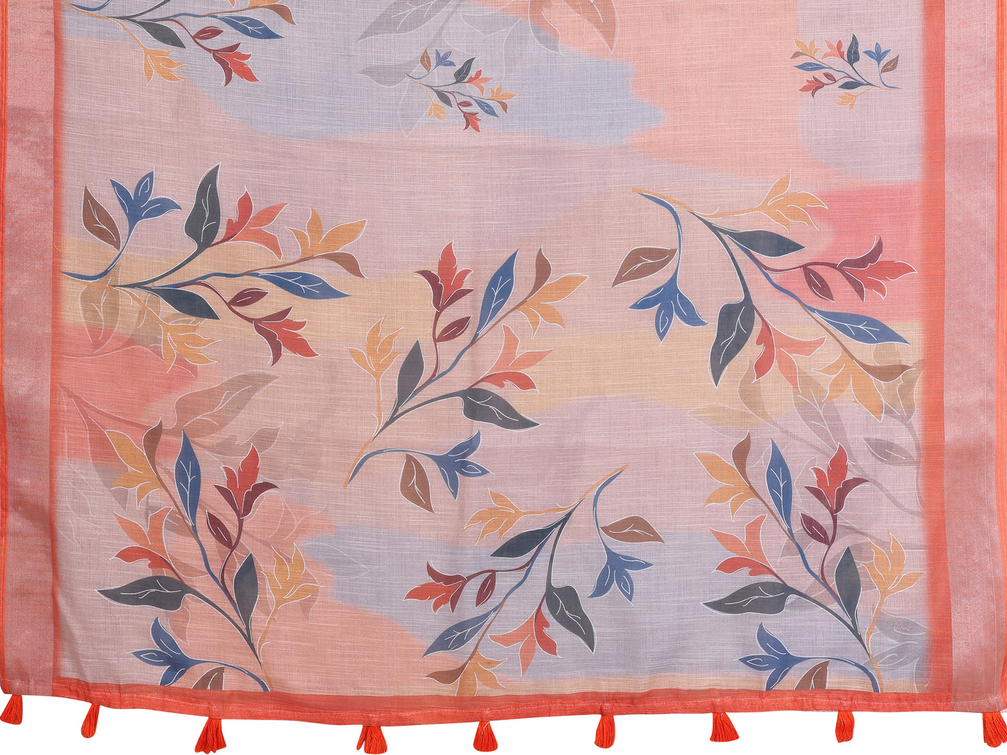 Elegant Linen Cotton Saree with Subtle Leaf Motifs