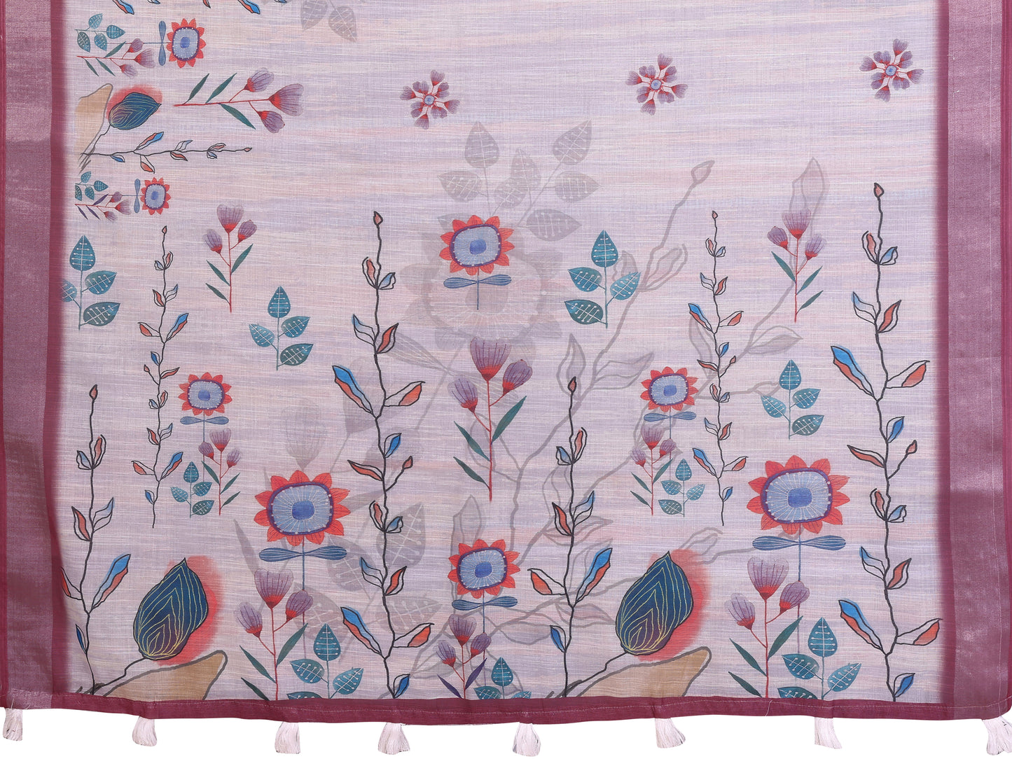 Elegant Linen Cotton Saree with Floral Motif