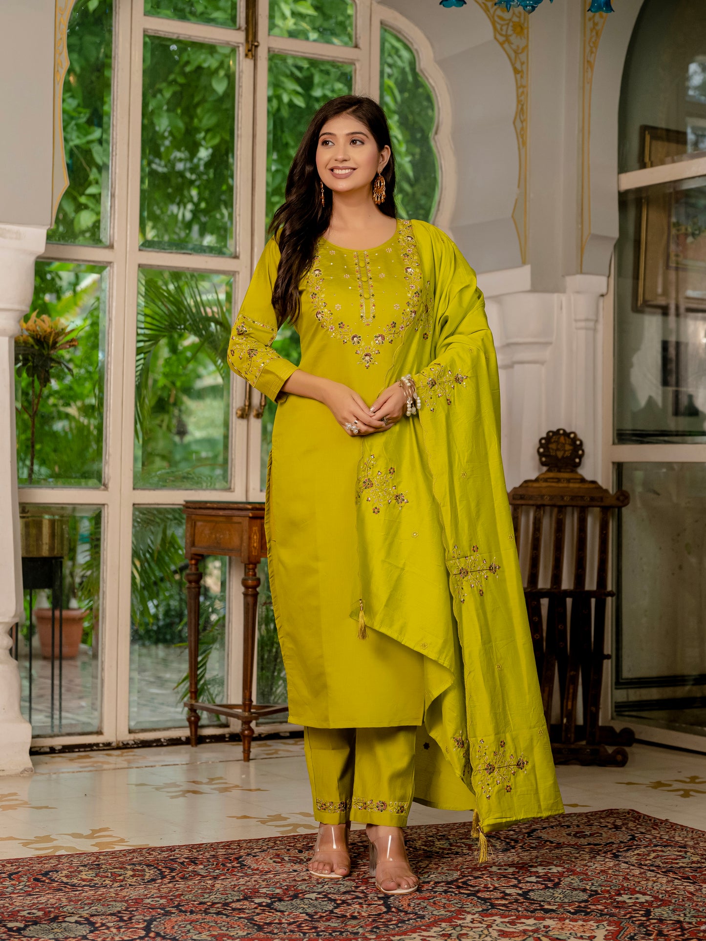 Marina Silk Musturd Yellow Elegant Straight Kurti Pant Dupatta Set