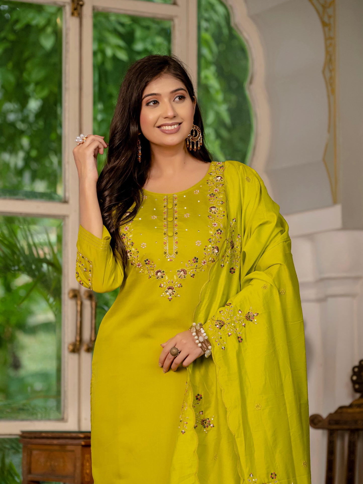 Marina Silk Musturd Yellow Elegant Straight Kurti Pant Dupatta Set