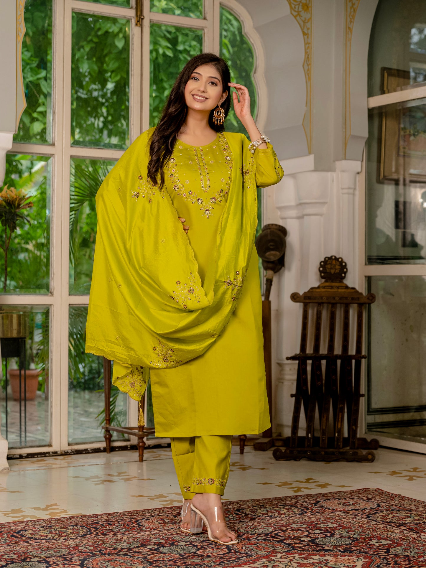 Marina Silk Musturd Yellow Elegant Straight Kurti Pant Dupatta Set