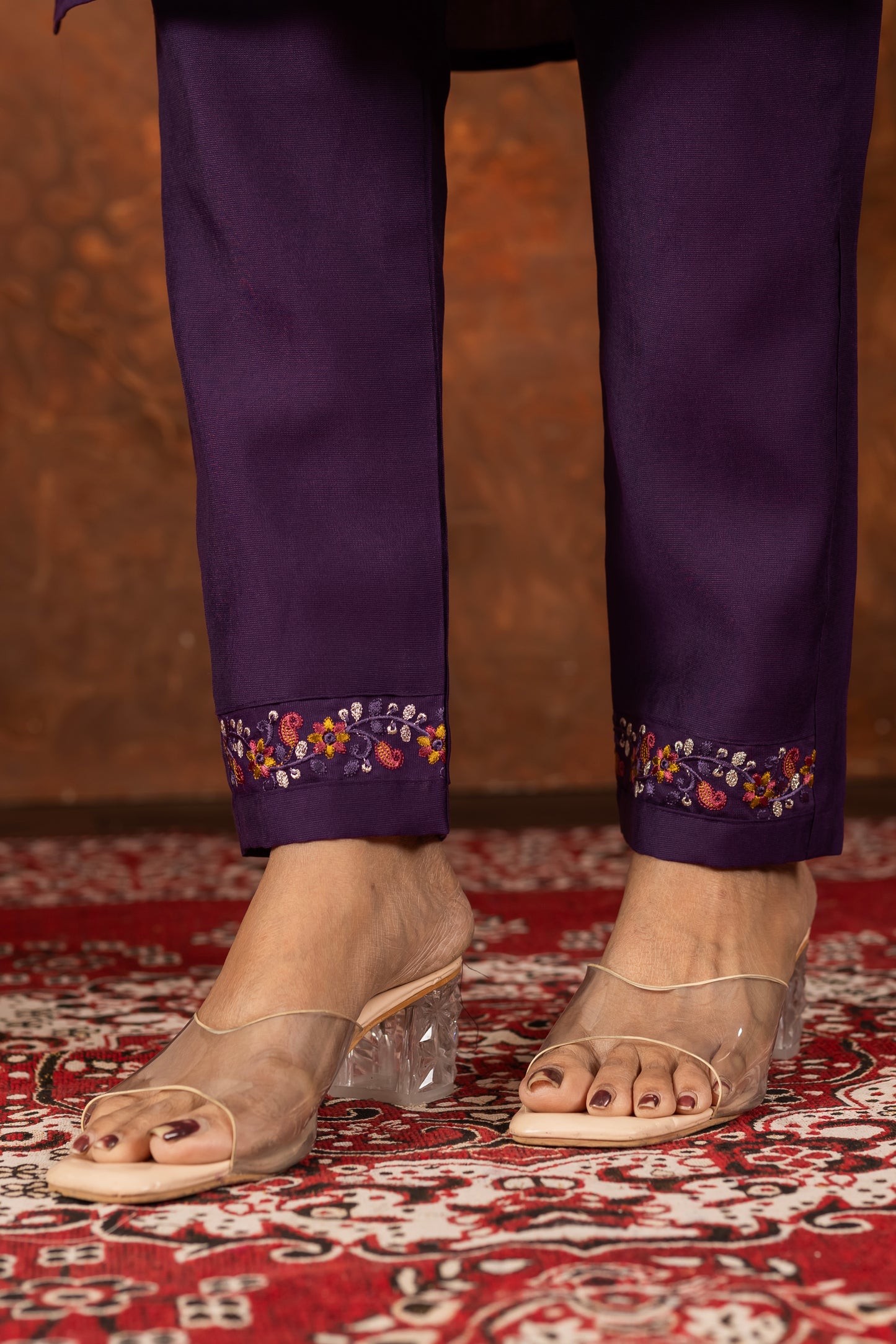 Elegant Straight Kurti Pant Dupatta Set Marina Silk Wine colour