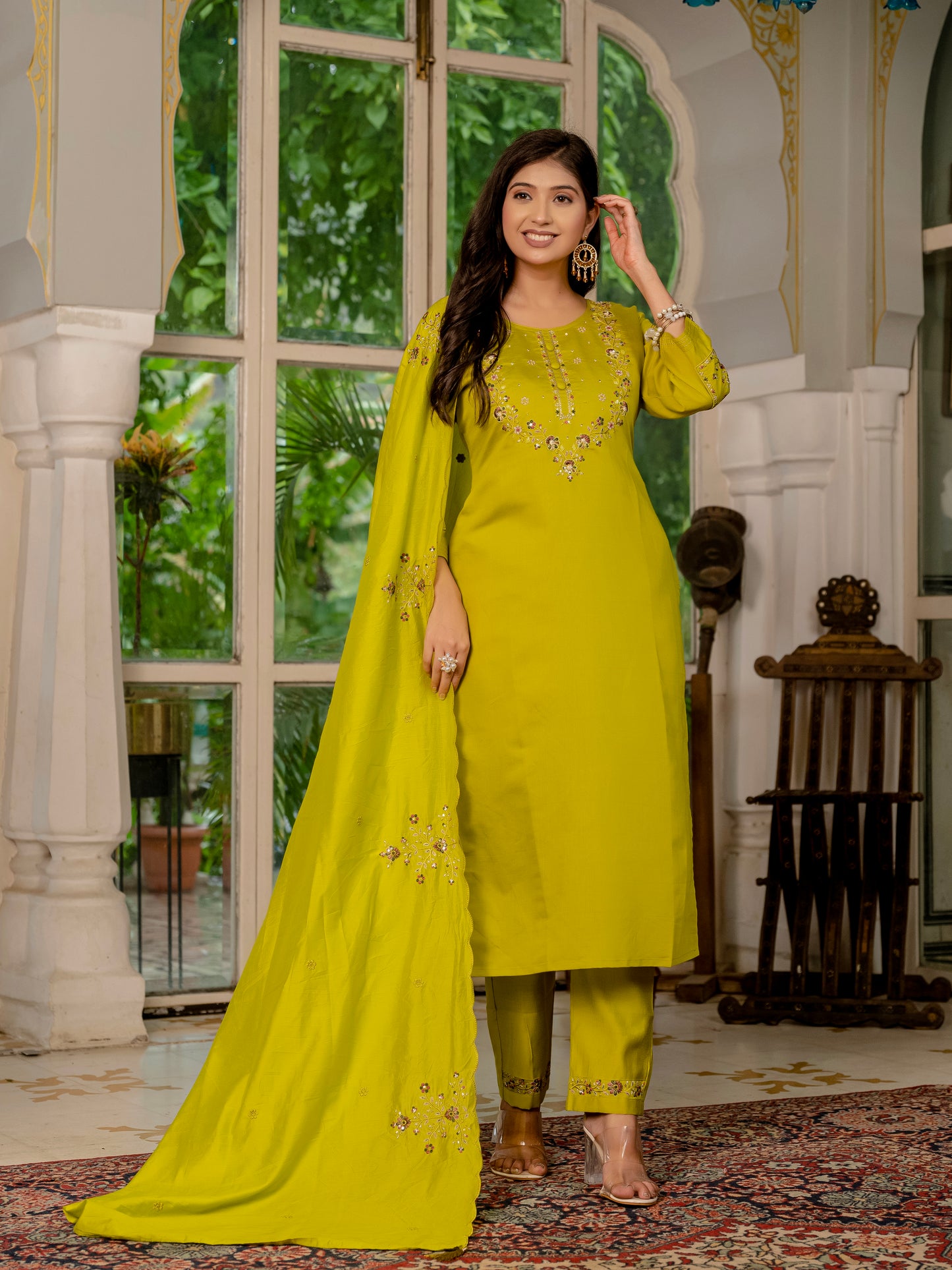 Marina Silk Musturd Yellow Elegant Straight Kurti Pant Dupatta Set