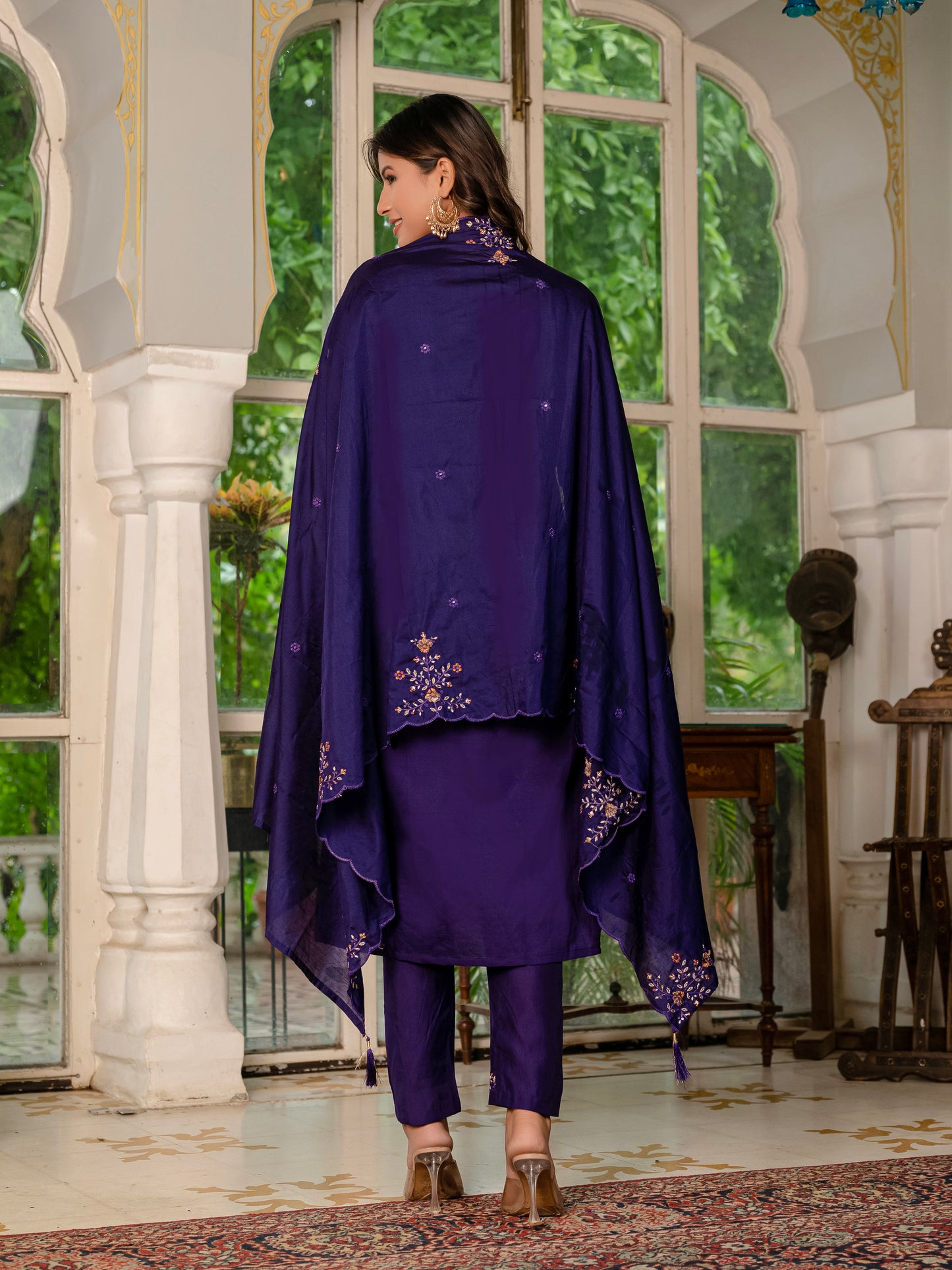 Marina Silk Violet Colour Elegant Straight Kurti Pant Dupatta Set