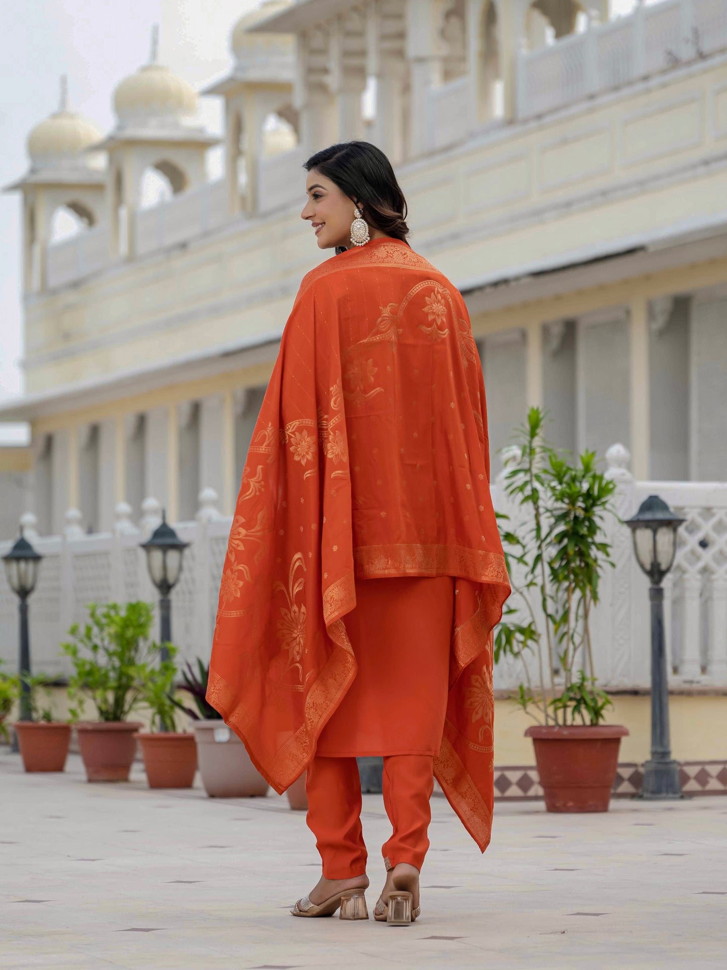 Premium Roman Silk orange colour  kurti