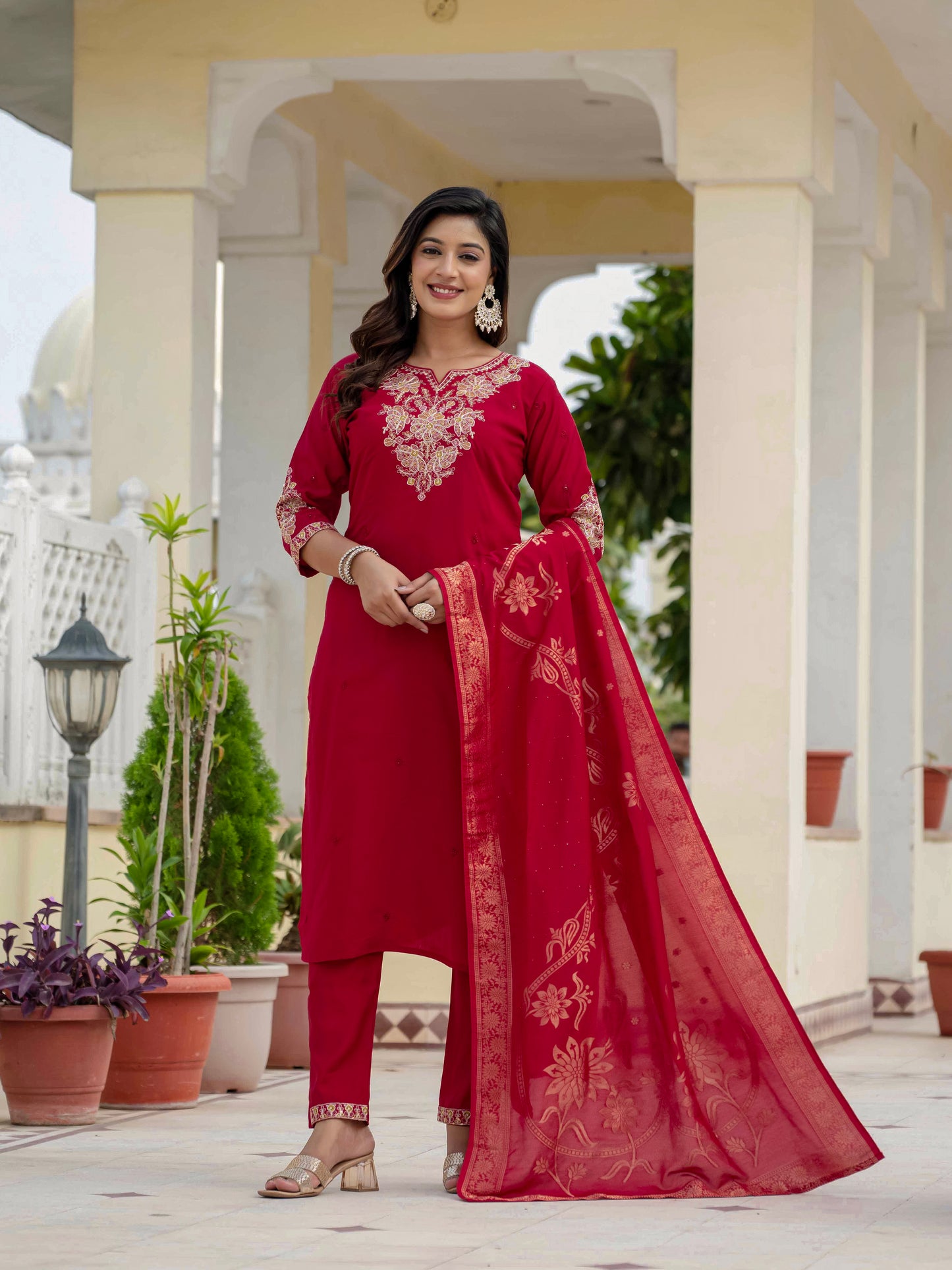 Premium Roman Silk maroon  Kurti