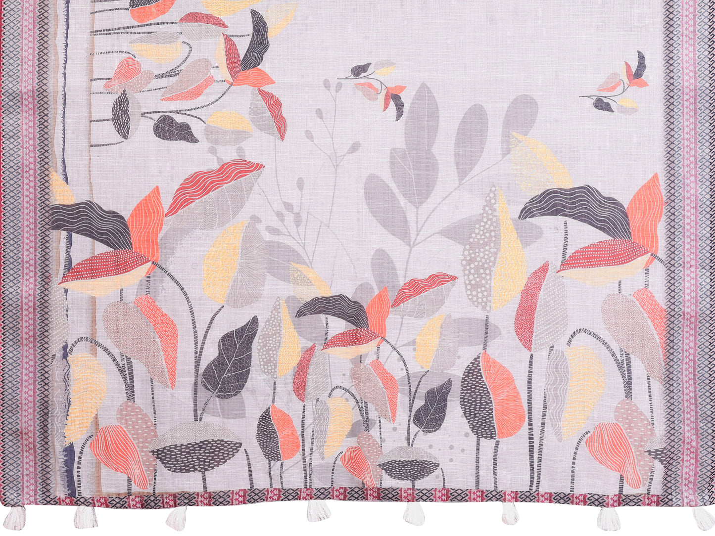 Elegant Linen Cotton Saree with Autumn Leaf Print