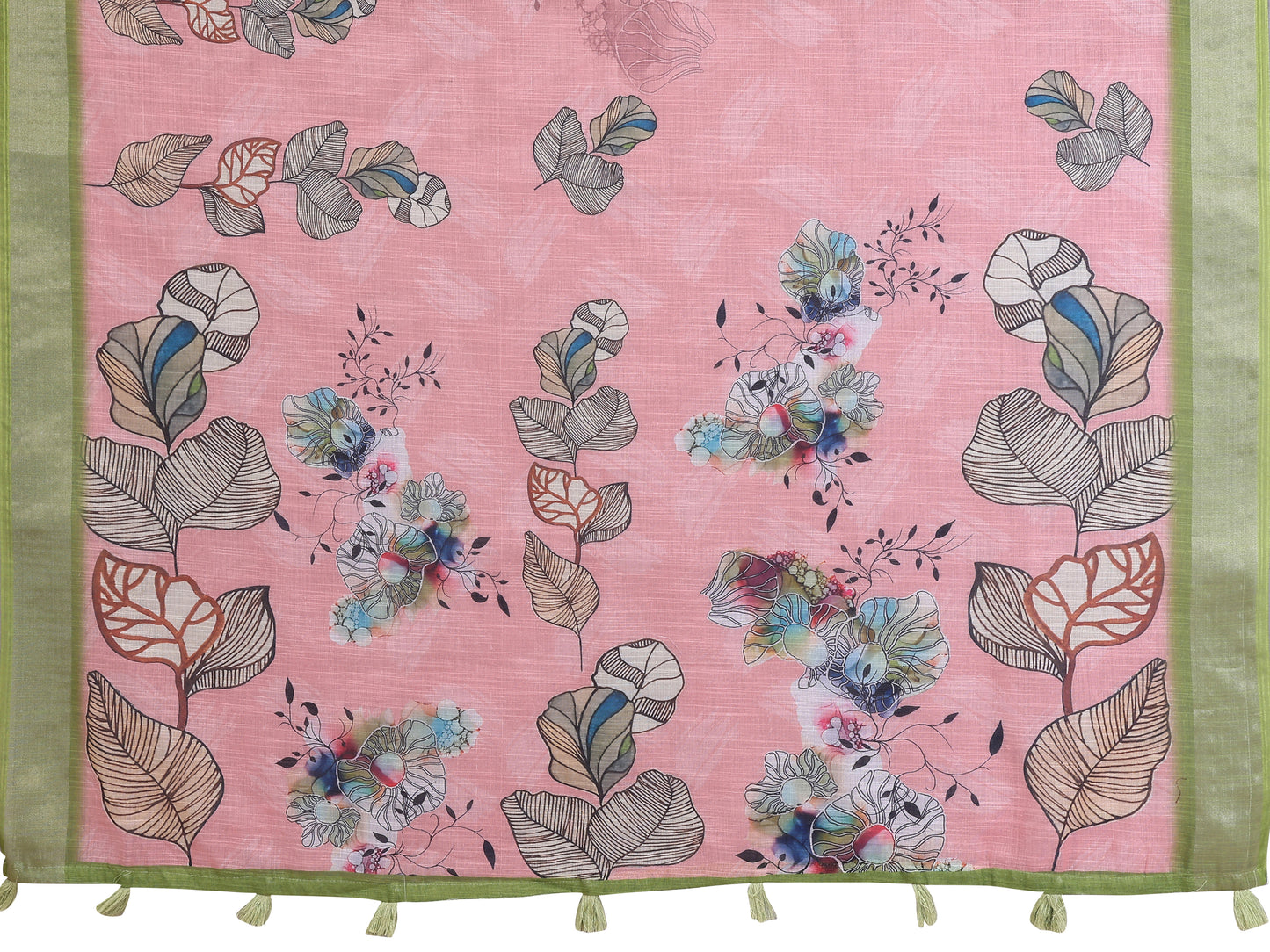 Graceful Linen Cotton Saree with Pastel Floral Elegance